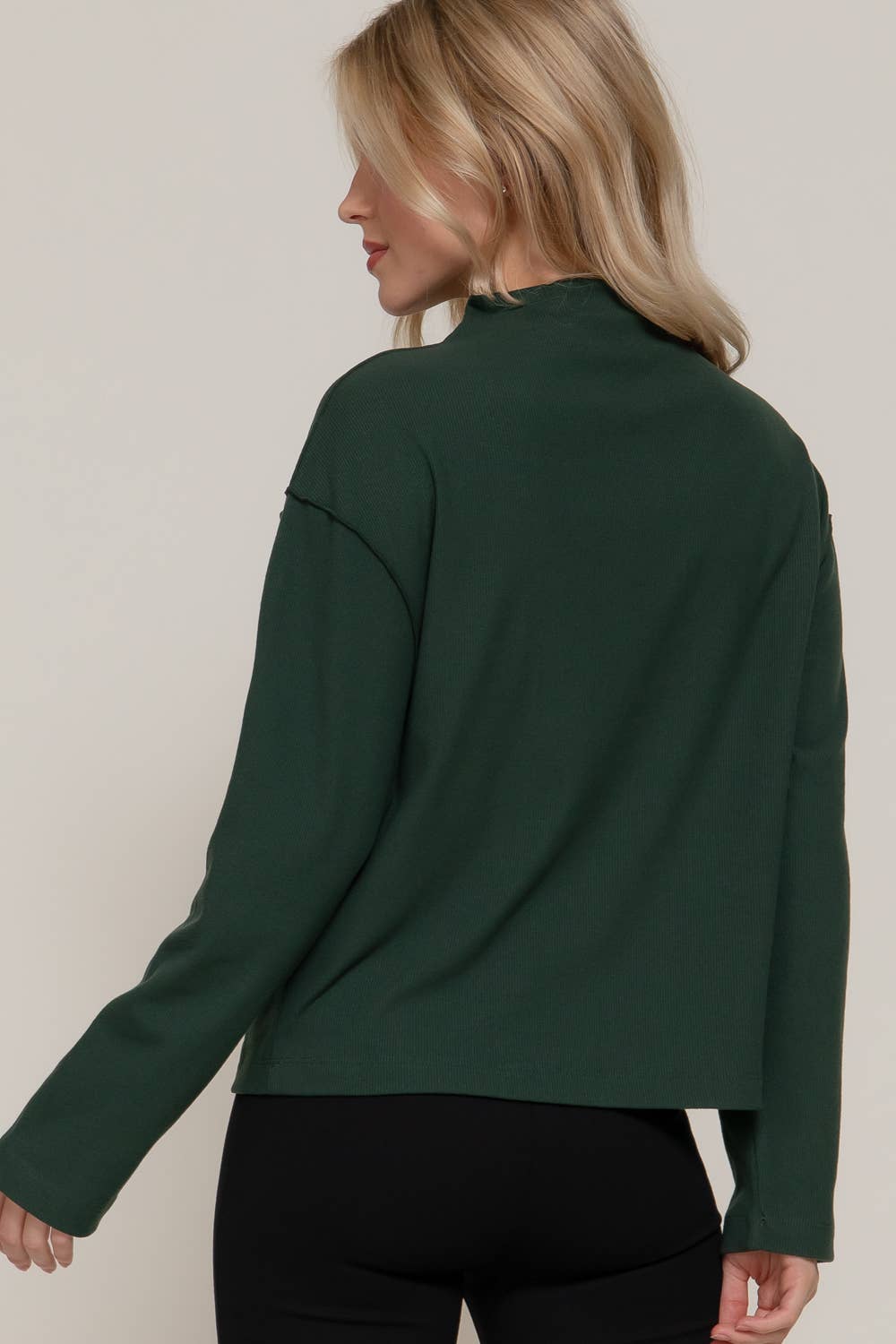 The Elowen Brushed Rib Top – Deep Forest Green