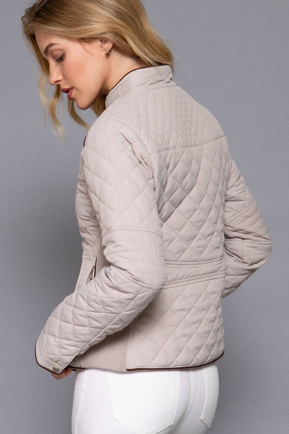 Addison Suede-Piped Quilted Jacket