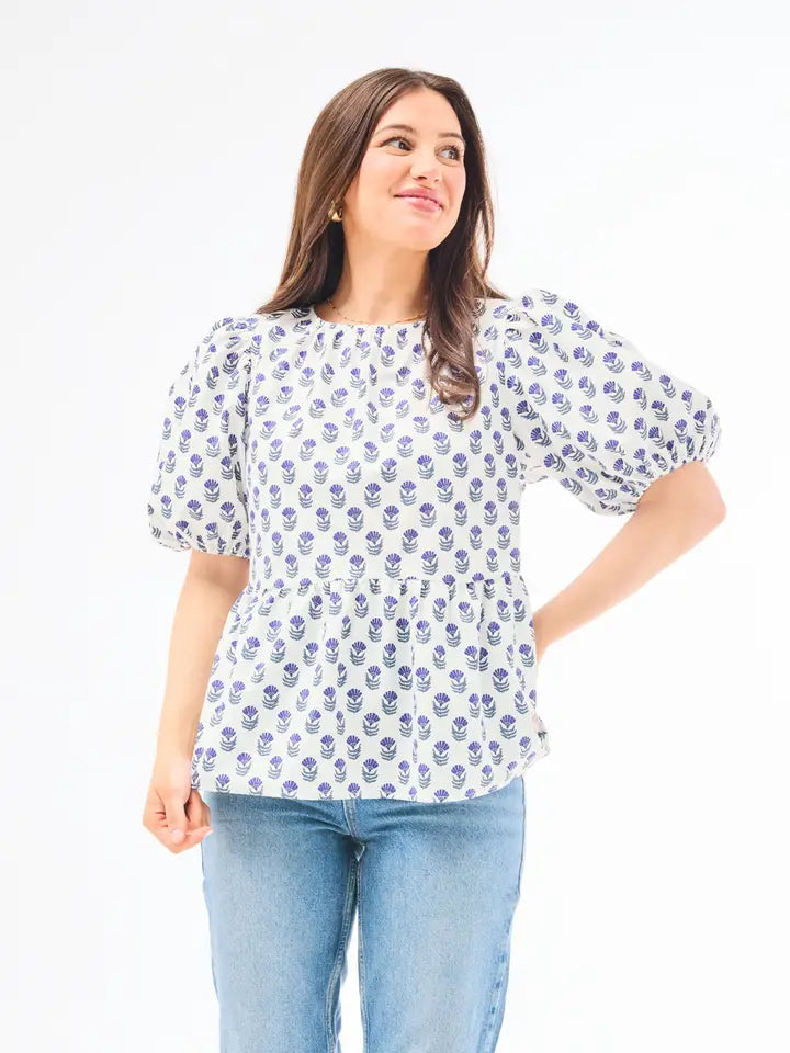 Nina Floral Foulard Navy Top Mary Square