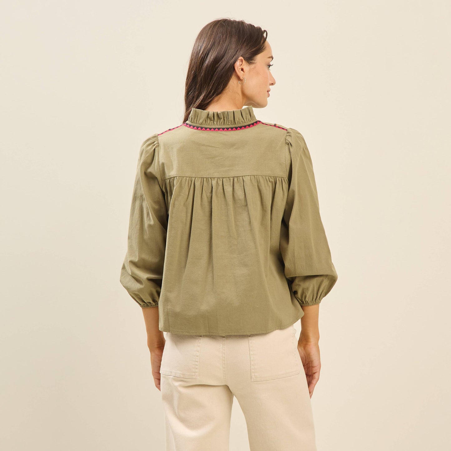 Sloane Embroidered Collar Blouse – Olive