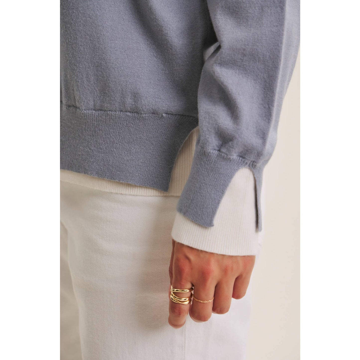 Feather Light Touch Two-Tone Viscose Sweater (Dusty Blue)