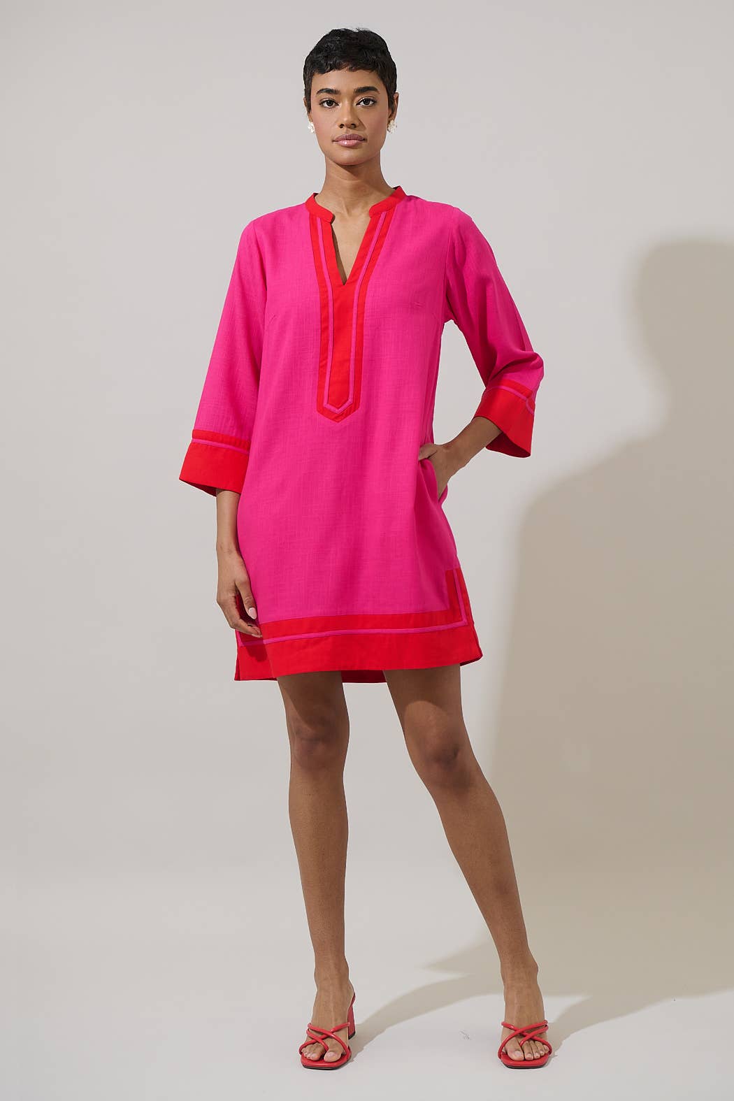 Allie Shift Linen Mini Dress – Fuchsia