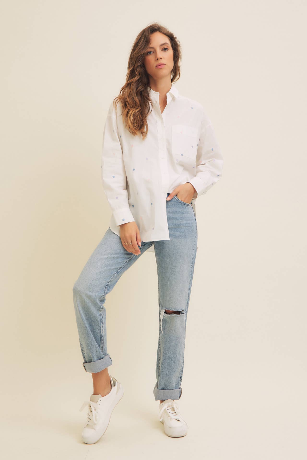 Full of Hearts Embroidery Button-Down Shirt