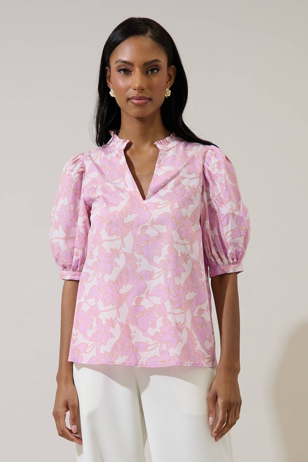 Pink Daney Terri Blouse by Sugarlips featuring lightweight fabric, relaxed fit, and stylish short sleeves.