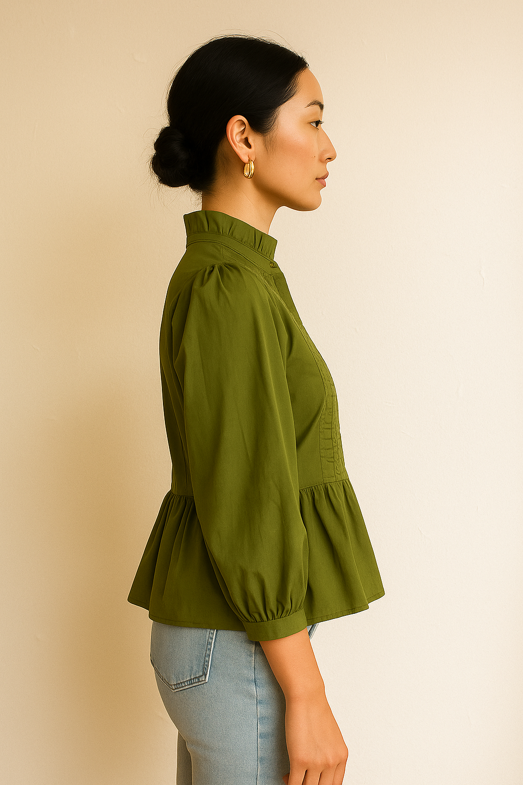 The Grace Pintuck Peplum Blouse - Olive Entro