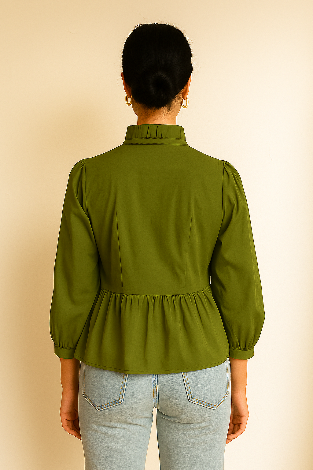 The Grace Pintuck Peplum Blouse - Olive Entro