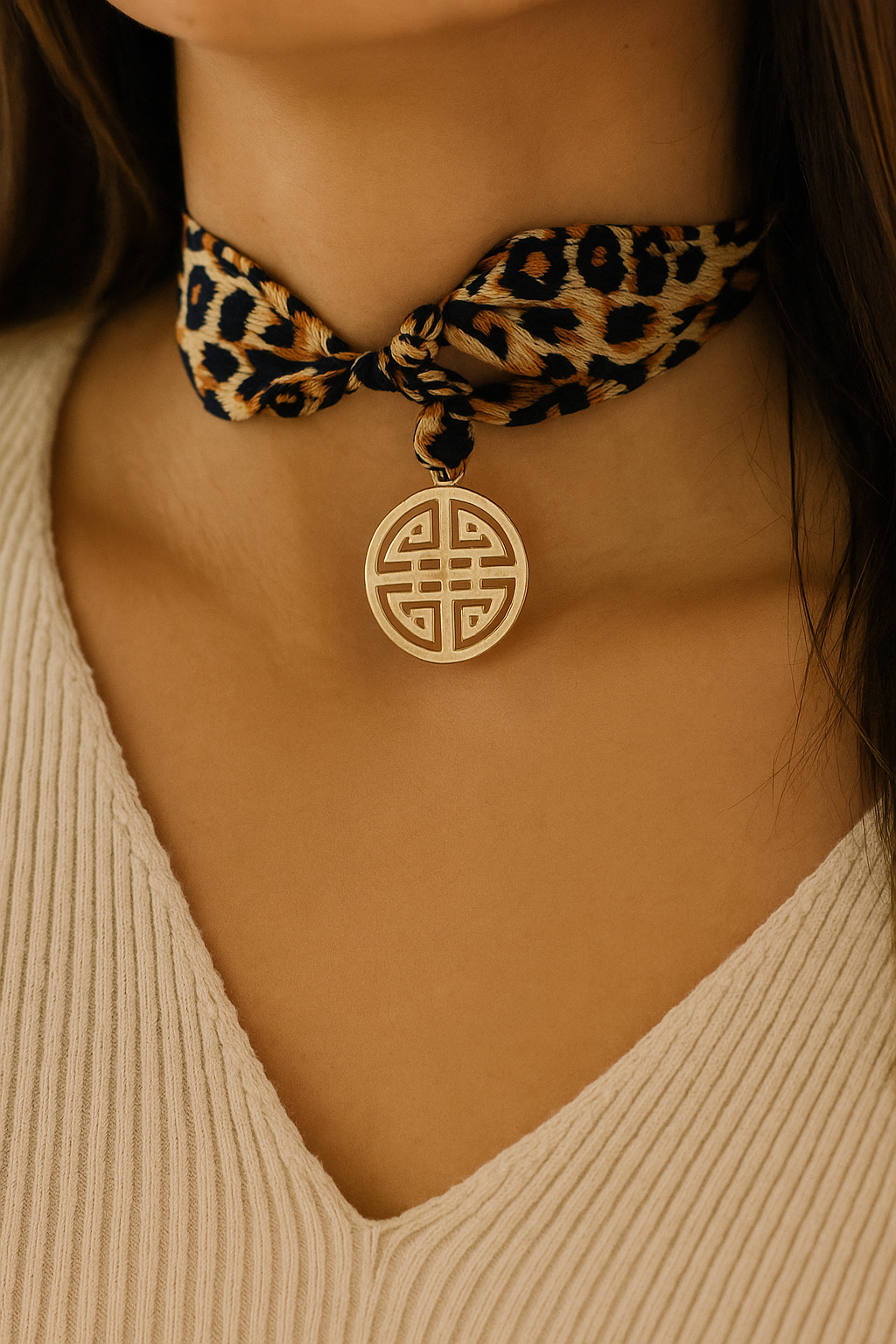 Maia Greek Keys Scarf Necklace – Leopard Canvas Style