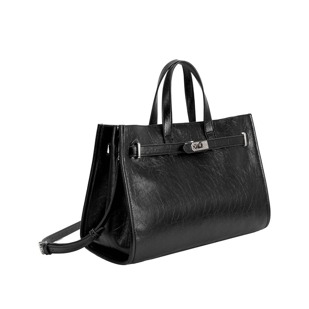 Sutton Black Recycled Vegan Leather Tote