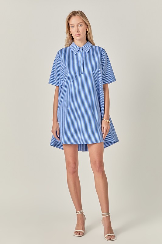 Lila Blue Stripe Shirt Dress English Factory
