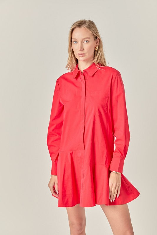 A-Line Short Sleeve Shirt Dress English Factory