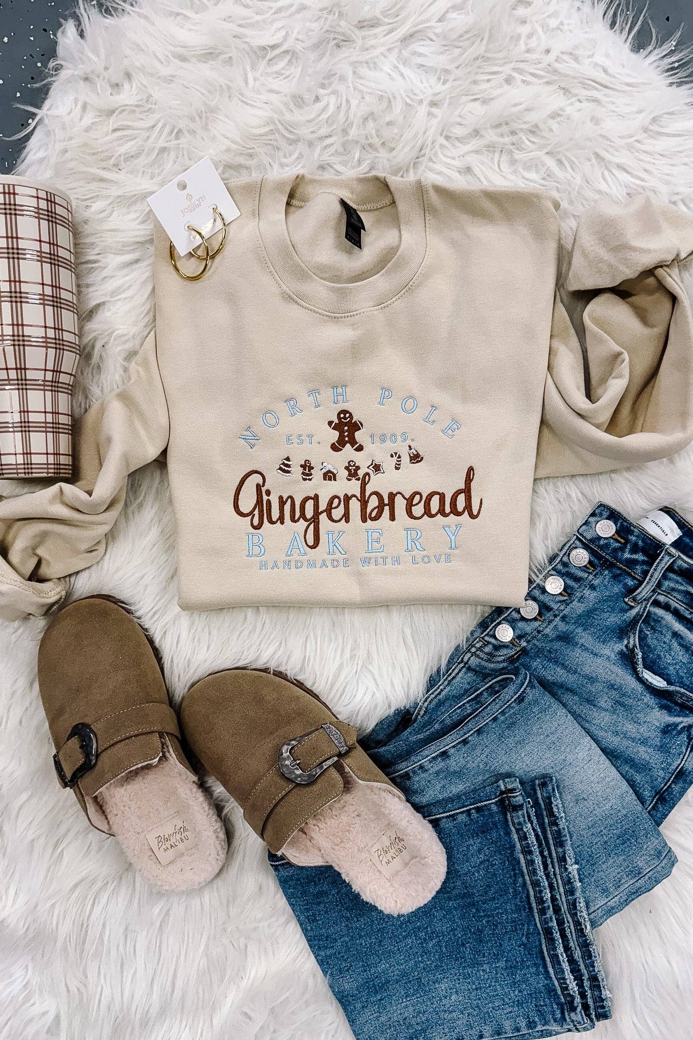 North Pole Gingerbread Bakery Embroidered Sweatshirt