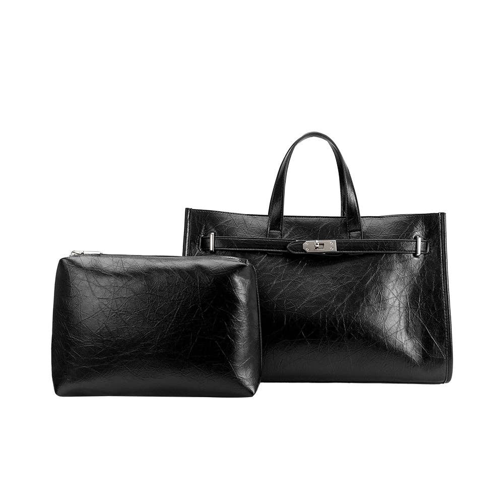 Sutton Black Recycled Vegan Leather Tote