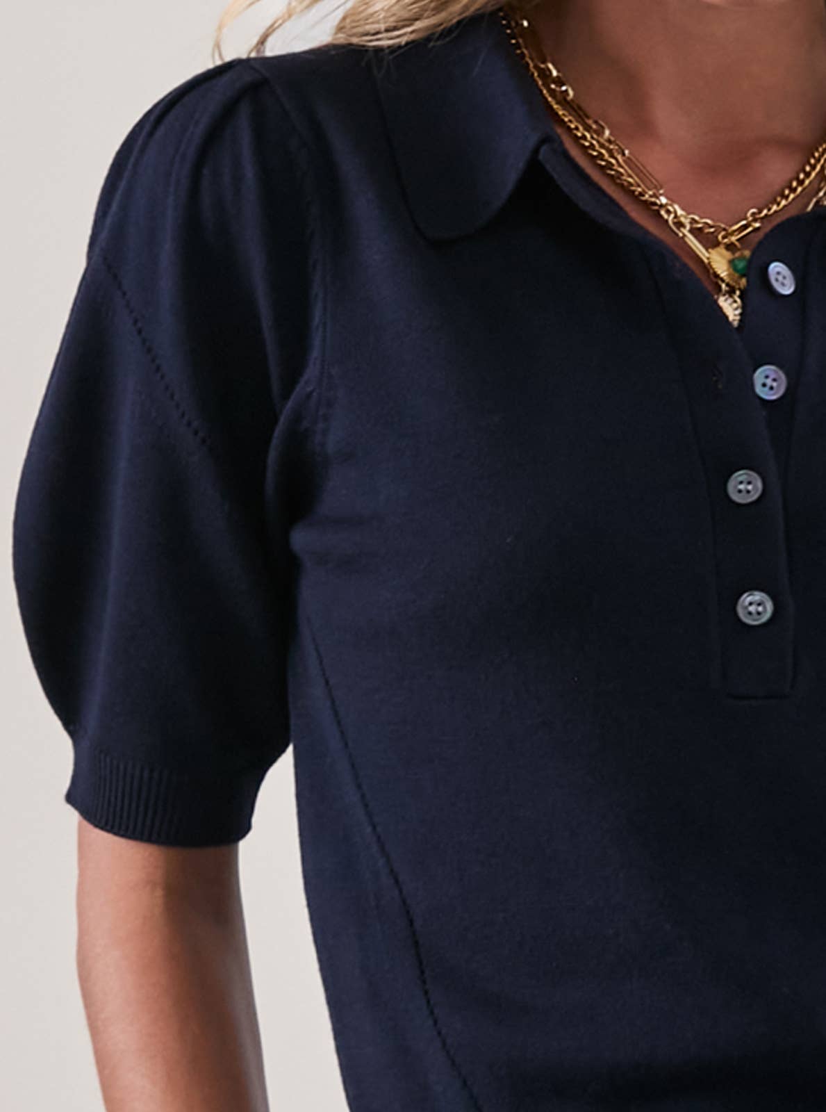 Harper Ribbed Polo Knit Top (Navy) Current Air