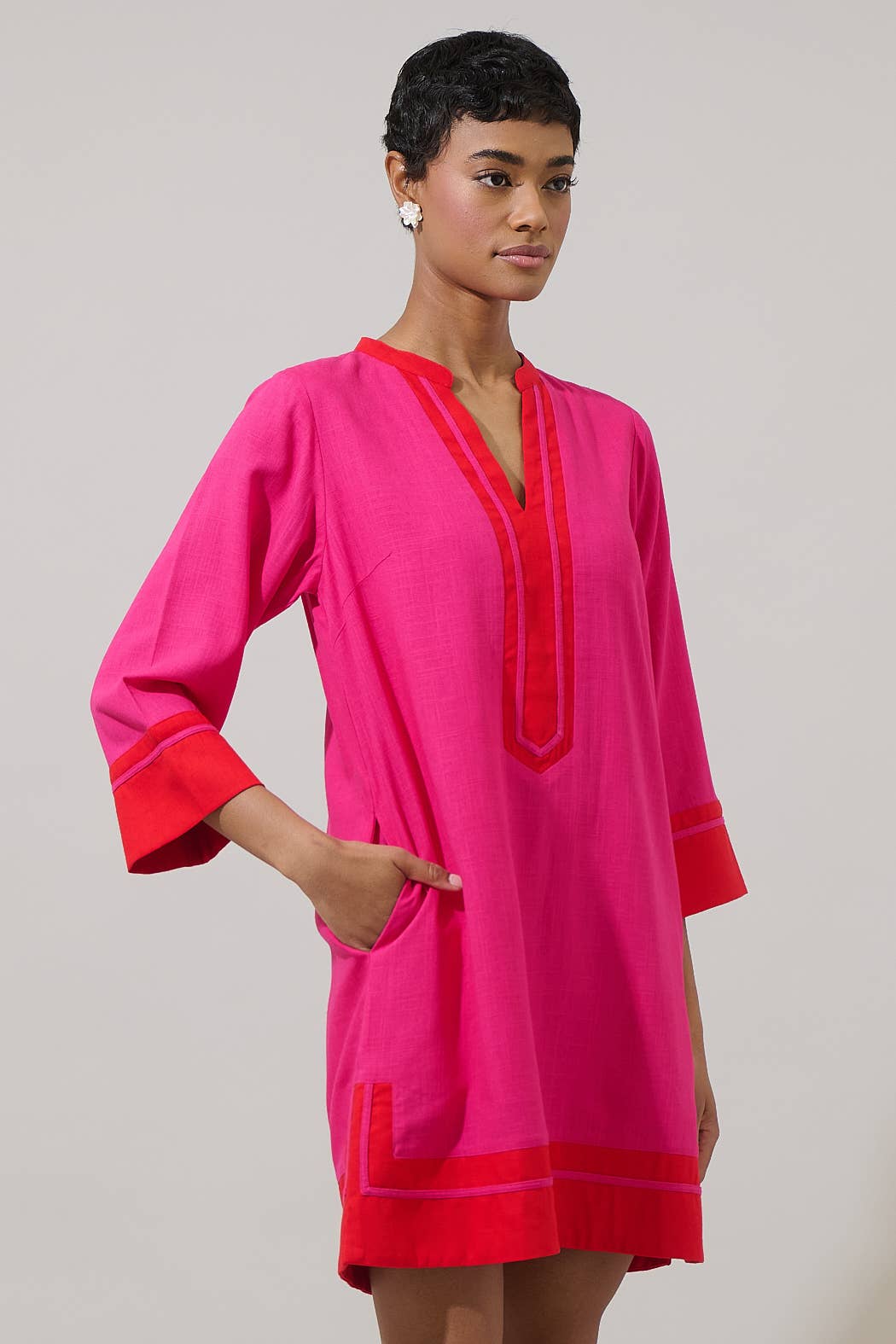 Allie Shift Linen Mini Dress – Fuchsia