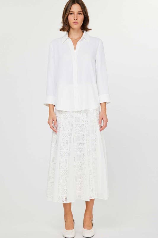 Current Air Sloane Classic Button Down in crisp white, long-sleeve tops with a structured collar and button-front design.