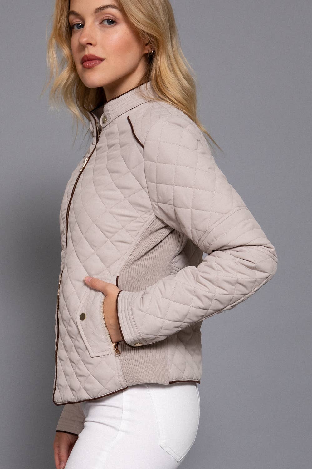 Addison Suede-Piped Quilted Jacket