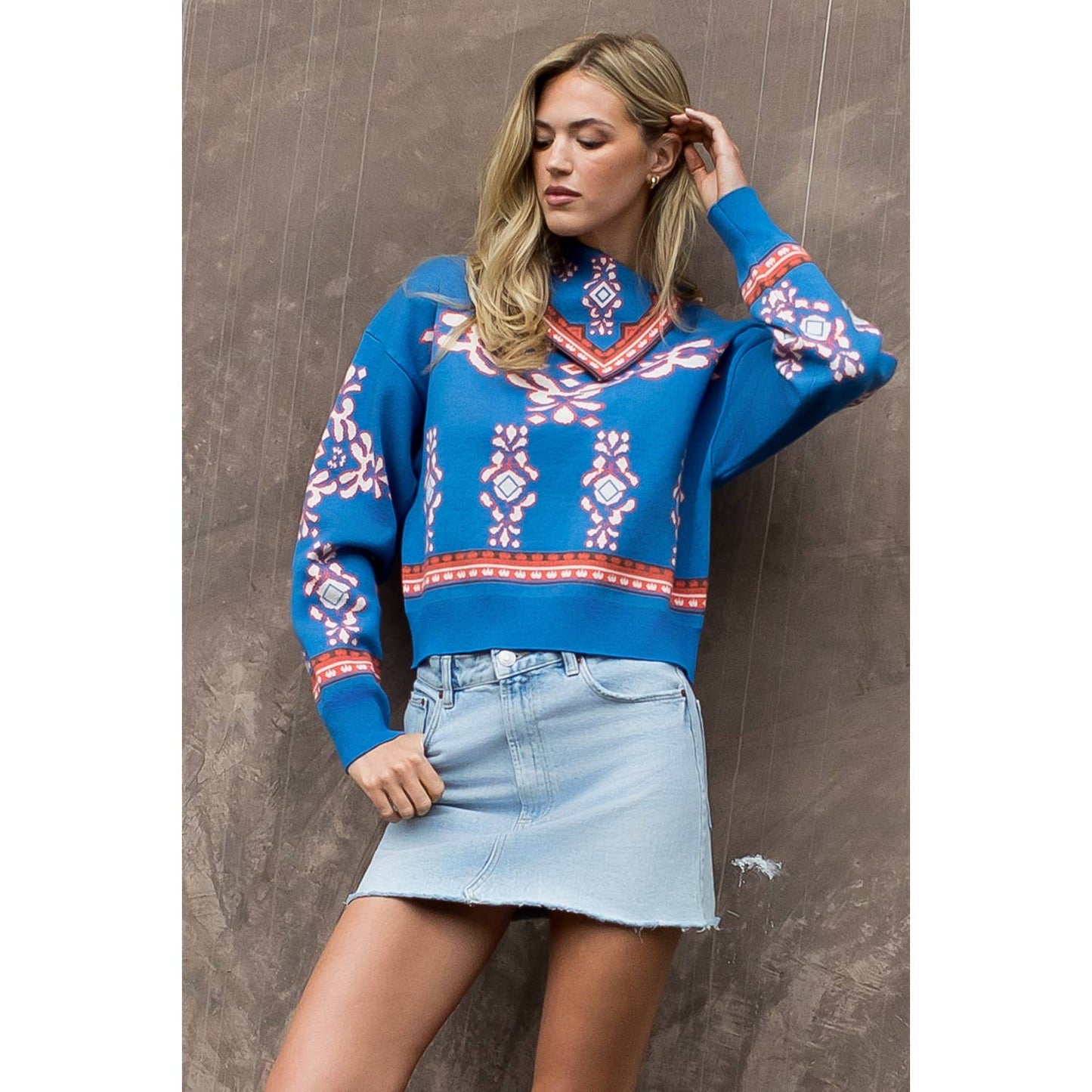 The Camille Scarf Neck Print Sweater