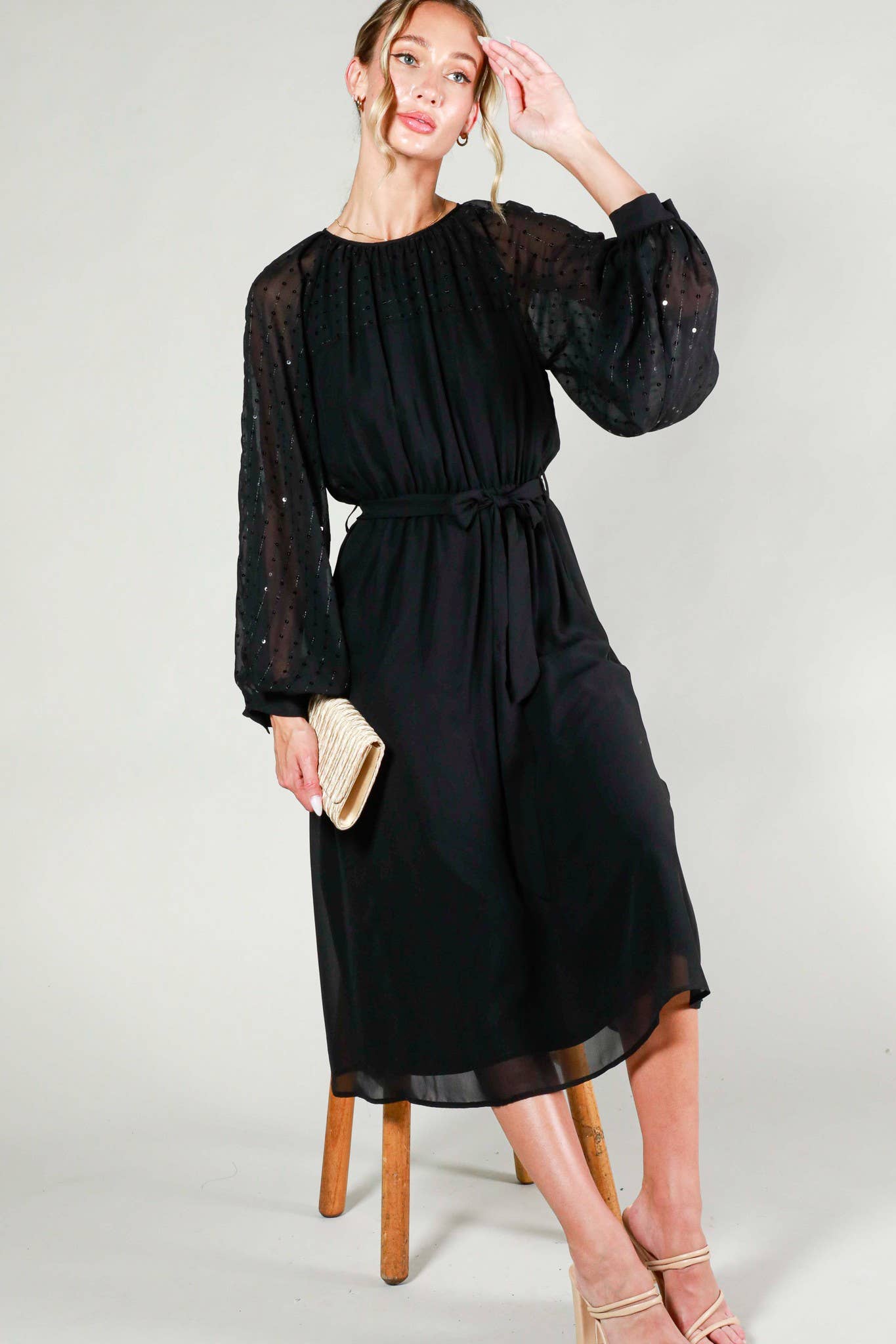 Margot Sequin Tie-Waist Midi Dress