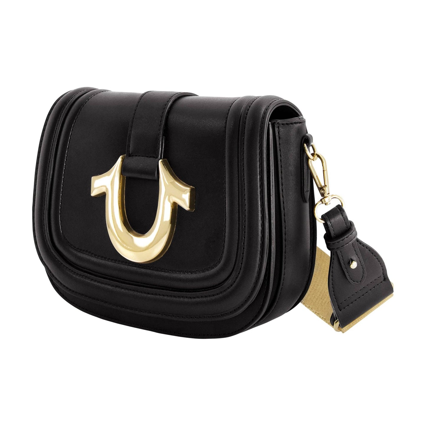 True Religion Camden Saddle Bag with Gold Hardware (Black)