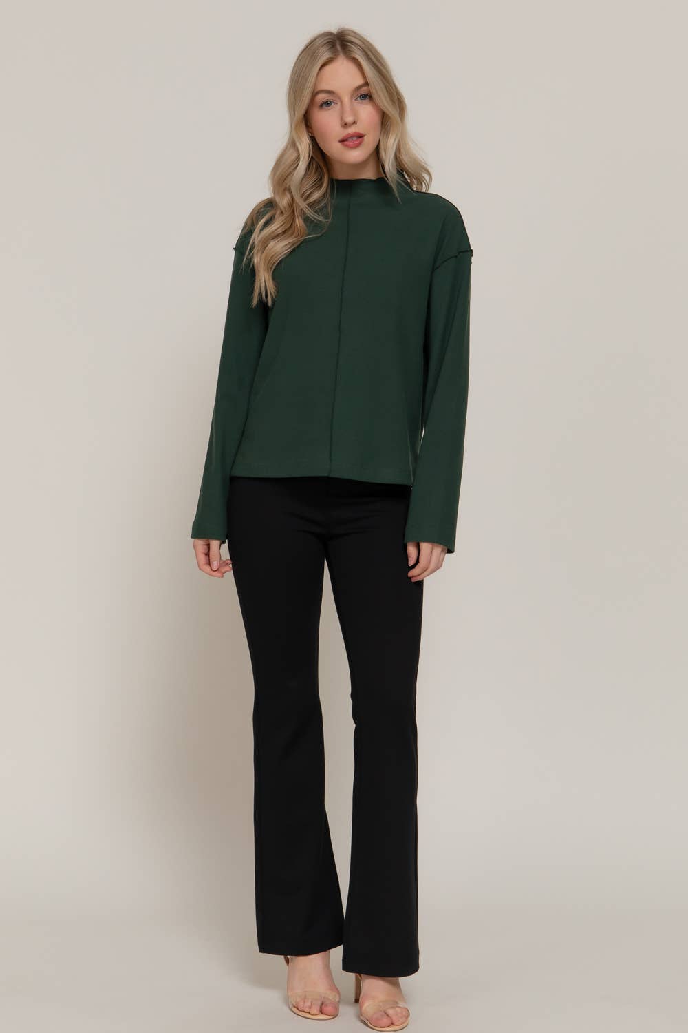 The Elowen Brushed Rib Top – Deep Forest Green