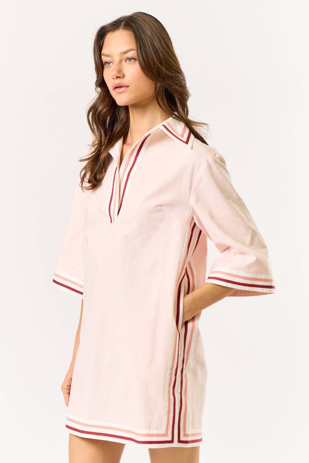 Lila Striped Collared Oversize Mini Dress (Light Pink)