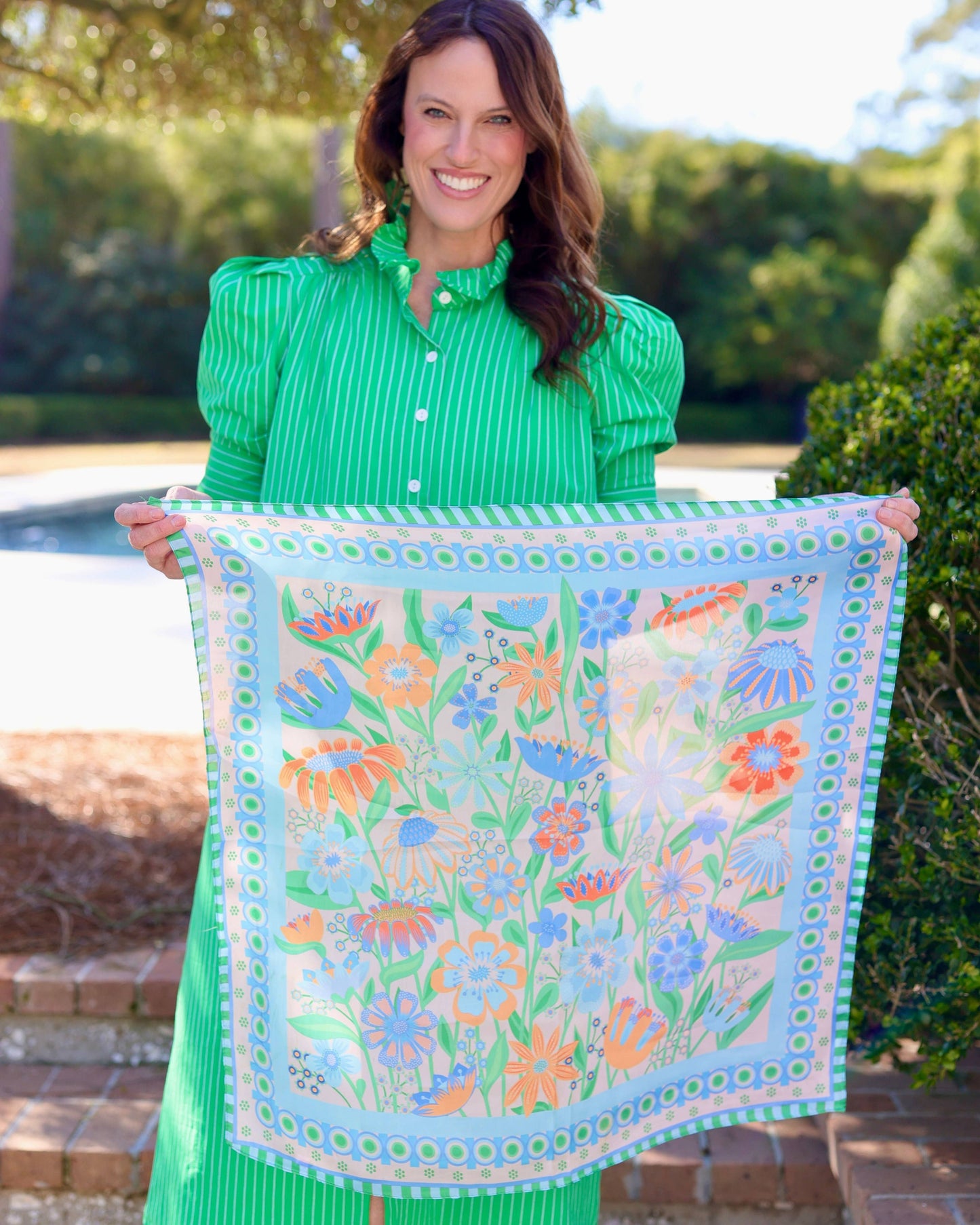 Brady Floral Silk Scarf – Blue Garden