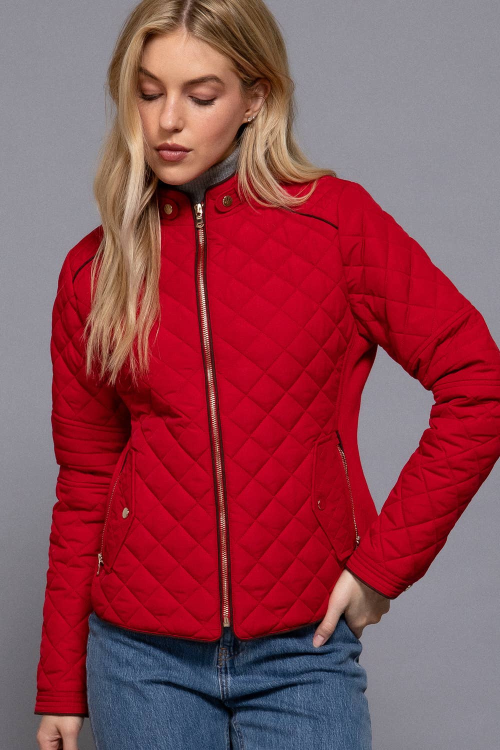 Addison Suede-Piped Quilted Jacket
