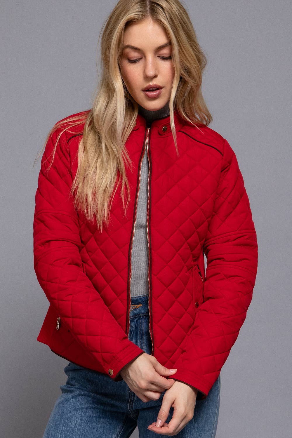 Addison Suede-Piped Quilted Jacket