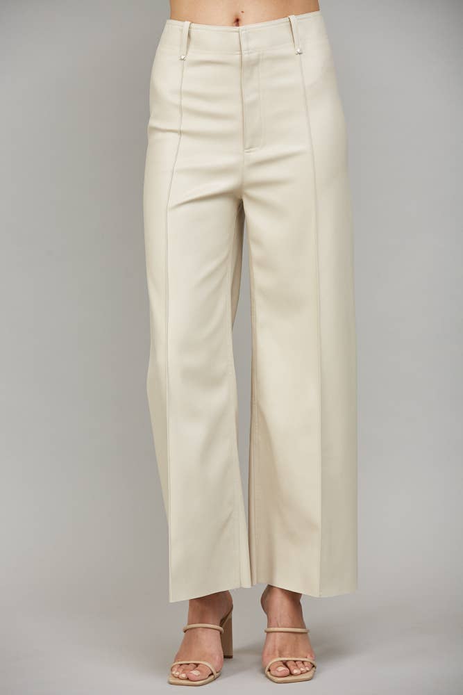 Colette Faux Leather Tuck-Detail Flare Pant (Ecru)