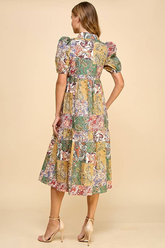 Elodie Abstract Collared Midi Shirt Dress