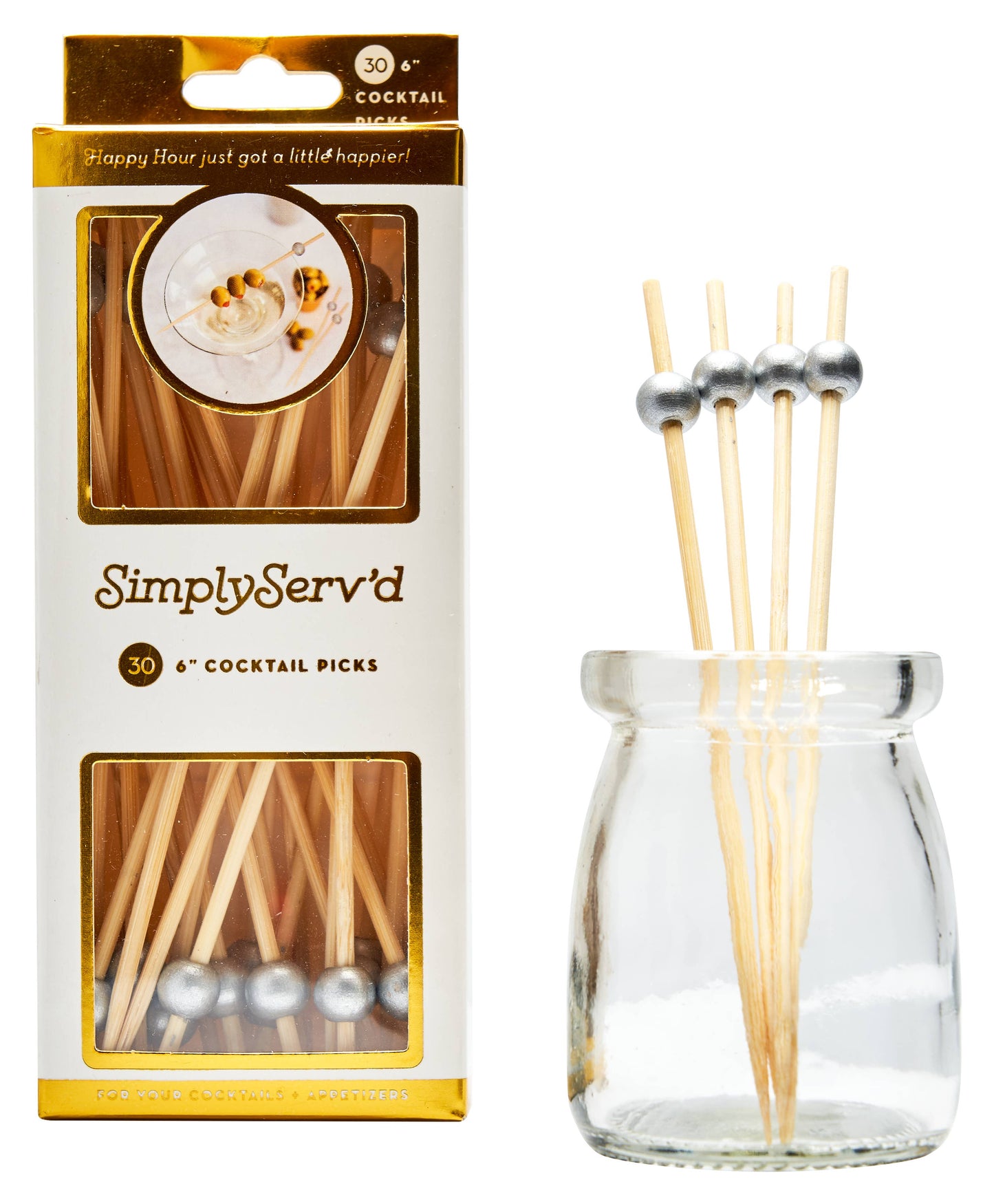 Party Pick Fancy Bamboo Toothpicks – Silver Pearl Tip