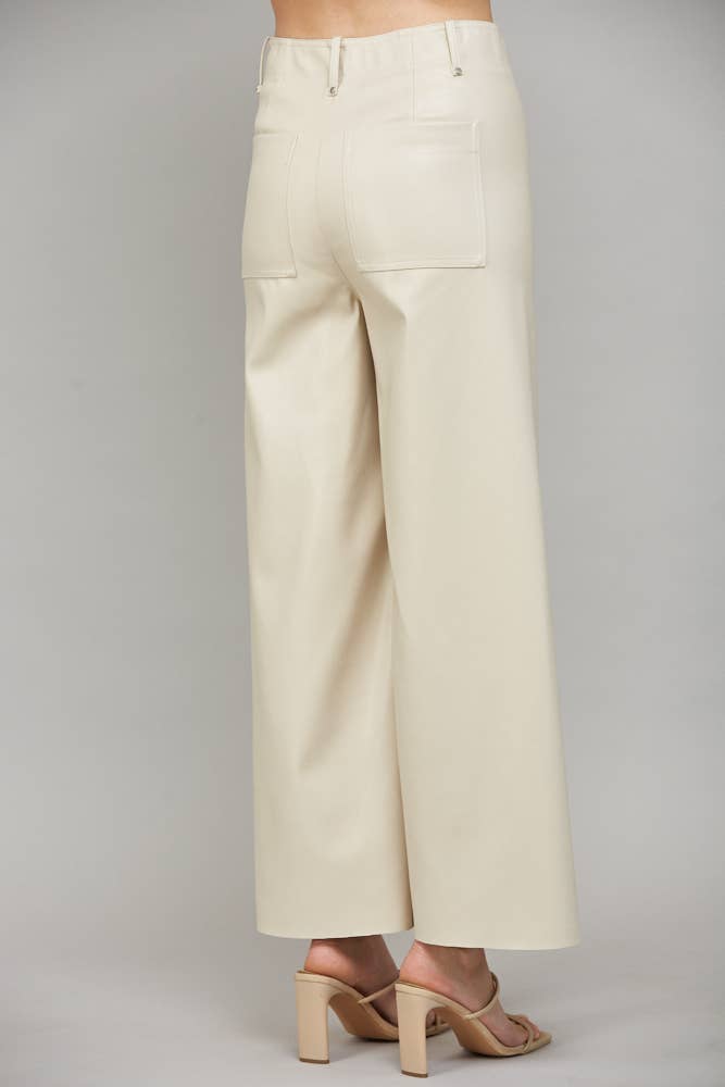Colette Faux Leather Tuck-Detail Flare Pant (Ecru)