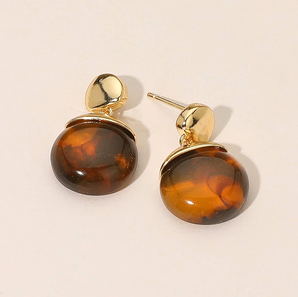 Isla Marbled Resin Round Pebble Earrings by Sensibling Corp. showcasing smooth, marbled resin with round pebble design, jewelry accessory