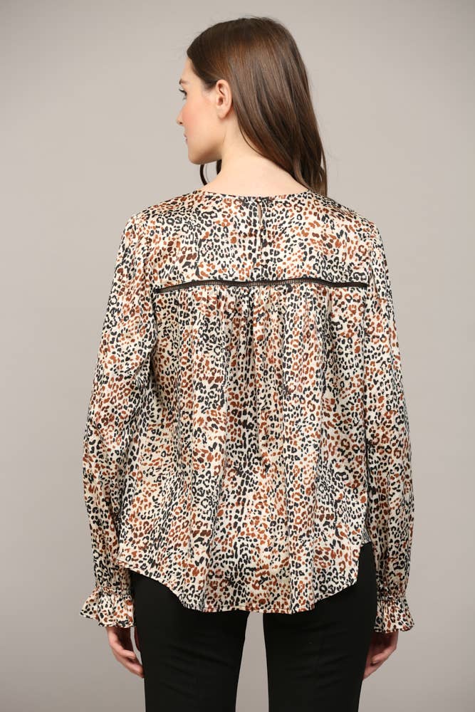Esme Animal-Print Lace Peasant Blouse (Ivory Multi)