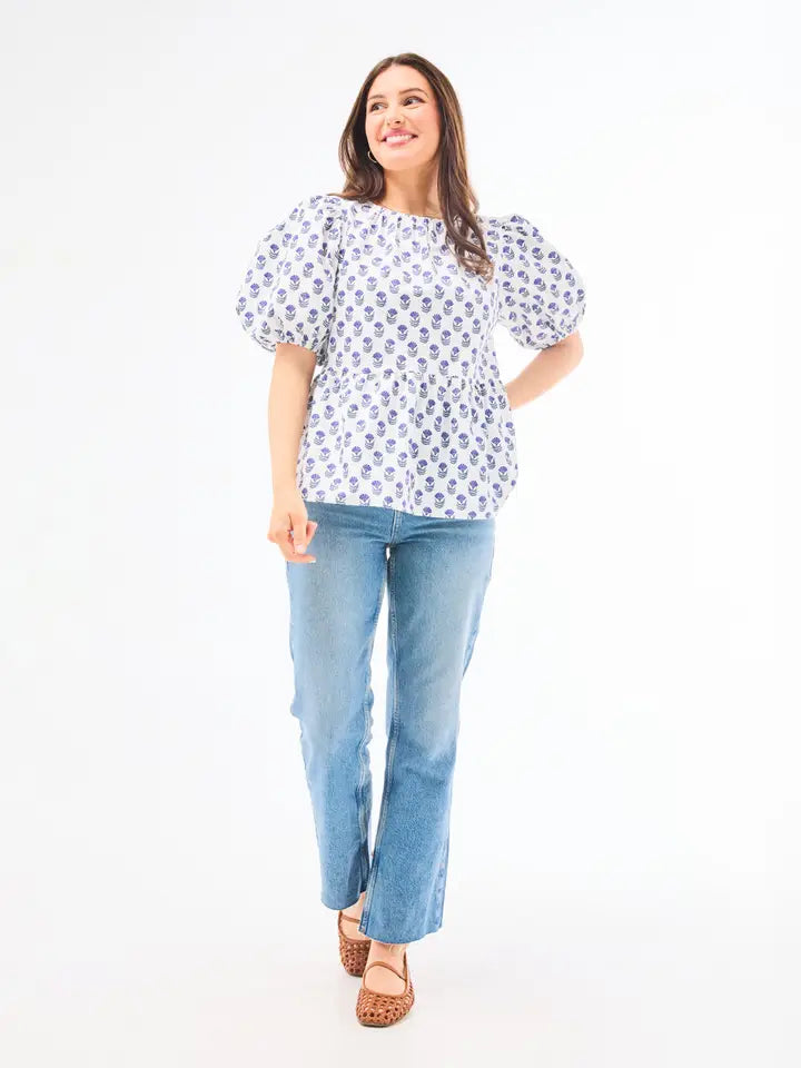 Nina Floral Foulard Navy Top Mary Square