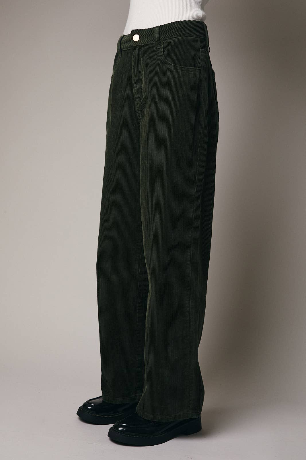 Margot Corduroy Wide-Leg Pants (Olive)