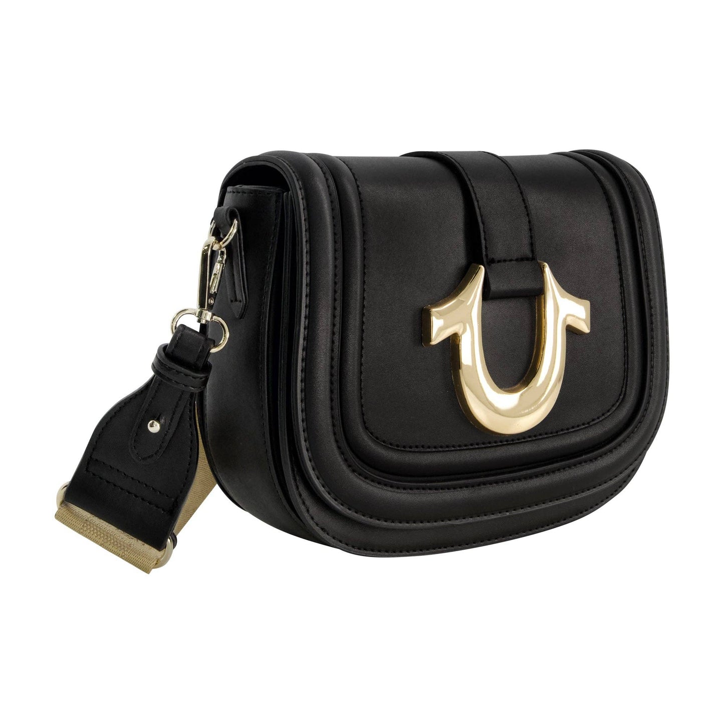 True Religion Camden Saddle Bag with Gold Hardware (Black)