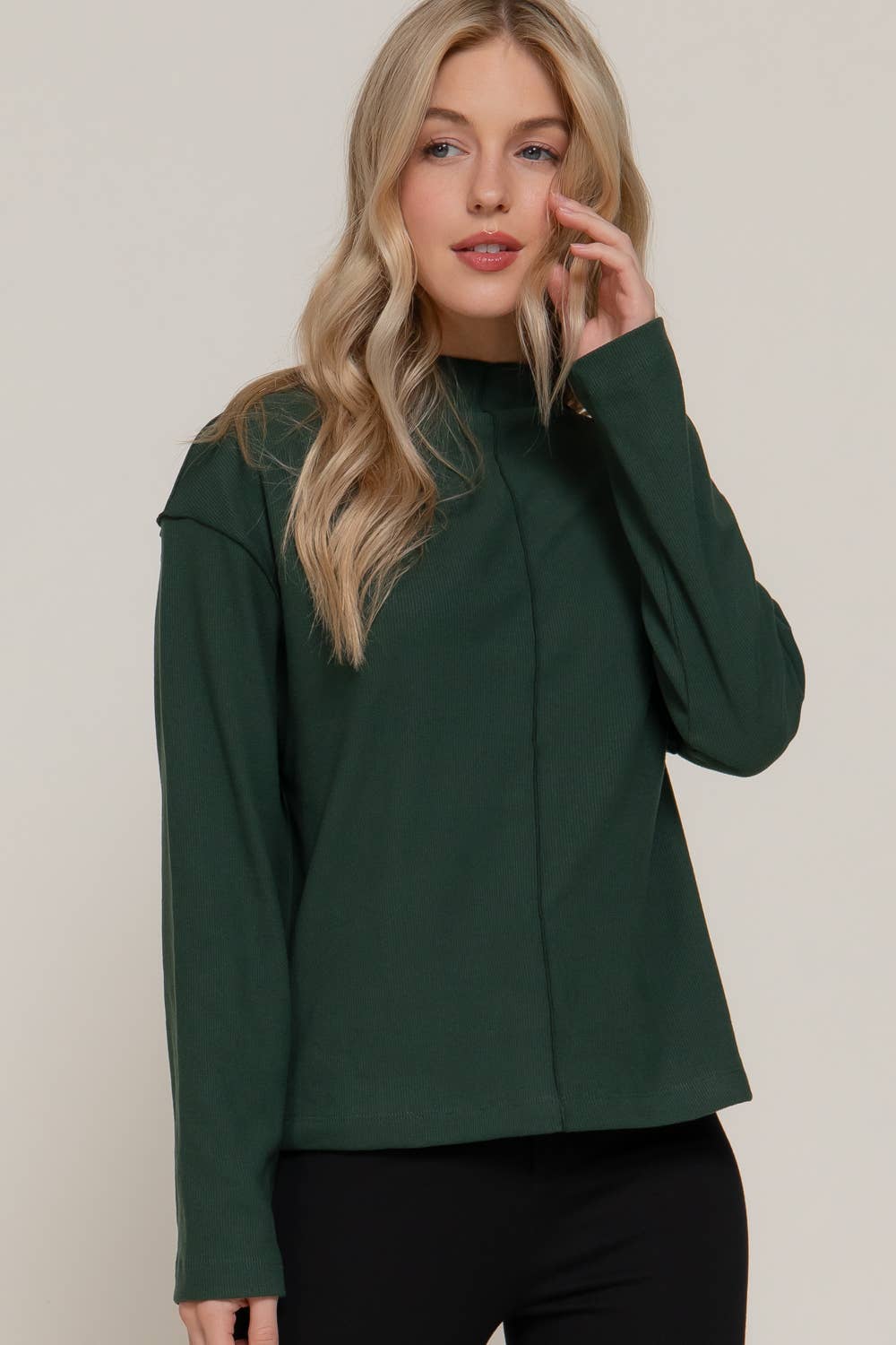 The Elowen Brushed Rib Top – Deep Forest Green