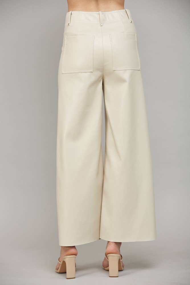 Colette Faux Leather Tuck-Detail Flare Pant (Ecru)