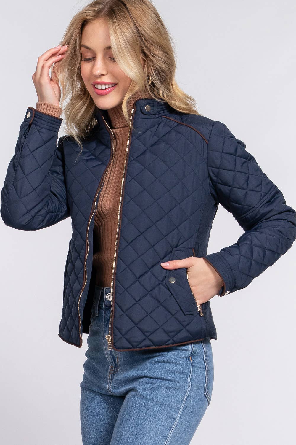 Addison Suede-Piped Quilted Jacket