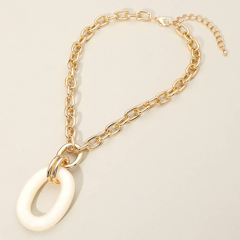 Celeste Celluloid Acetate Oval Ring Pendant Necklace