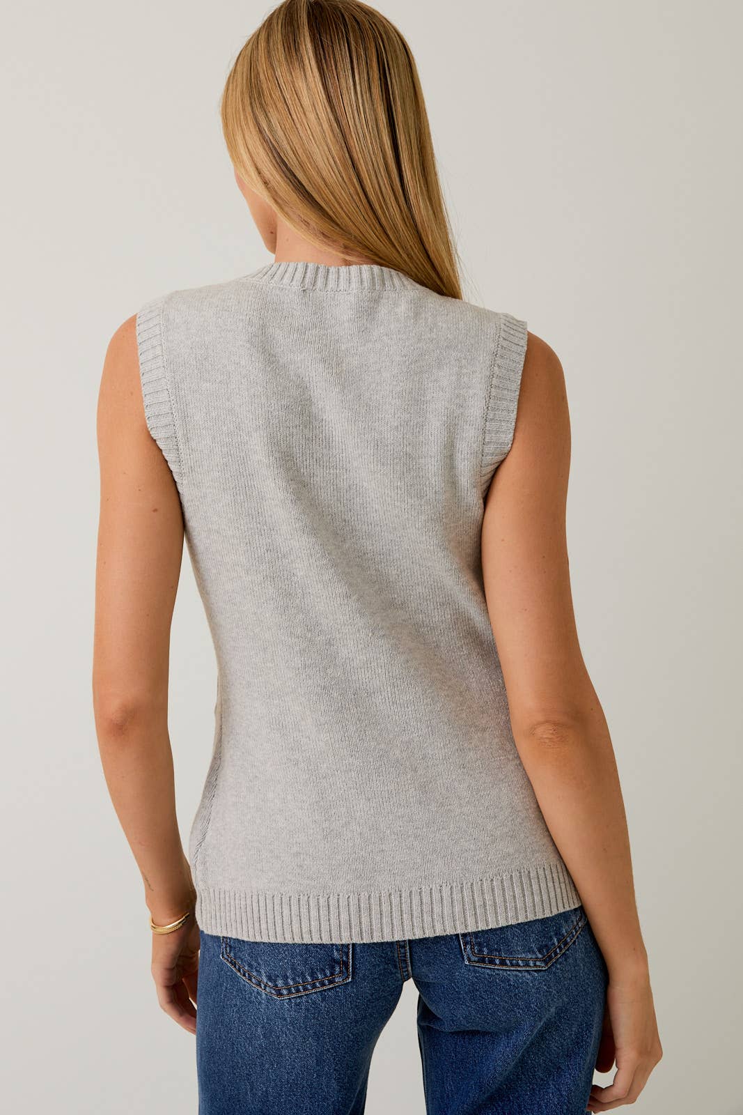 Margaux Button-Down Knit Vest (Heather Grey)