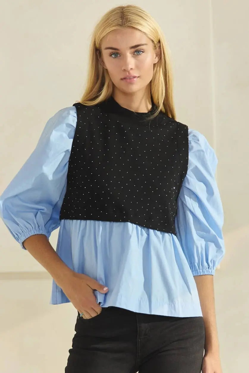 Amelia Mock Neck Poplin Blouse - Blouses