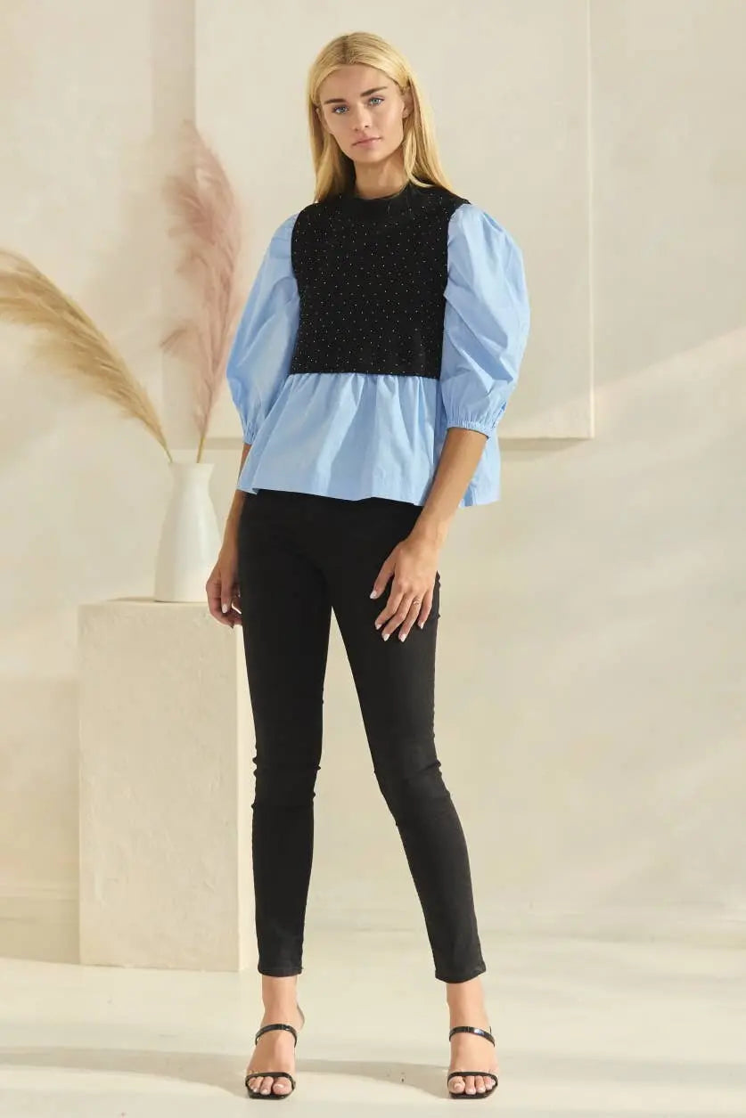 Amelia Mock Neck Poplin Blouse - Blouses