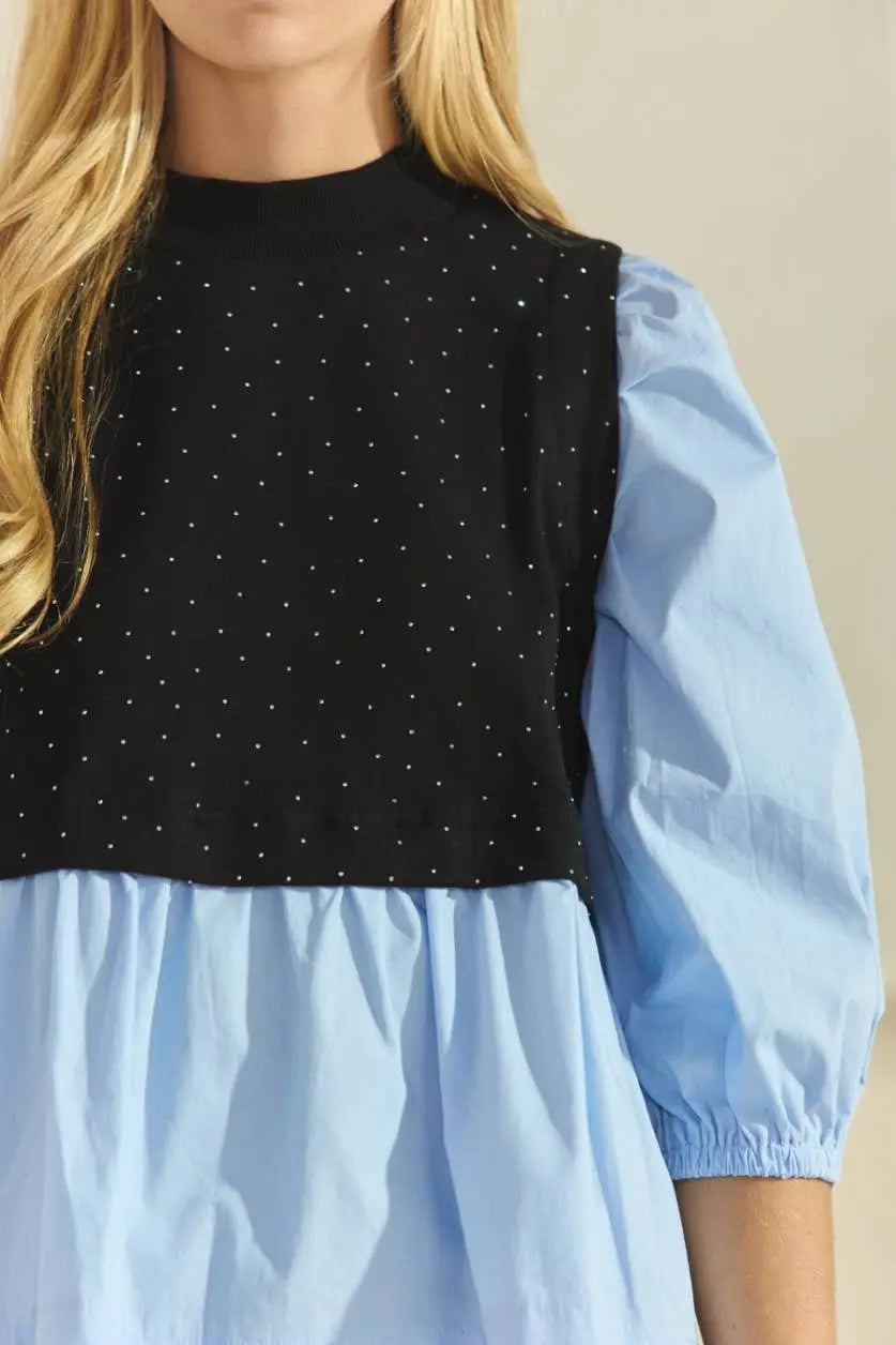 Amelia Mock Neck Poplin Blouse - Blouses