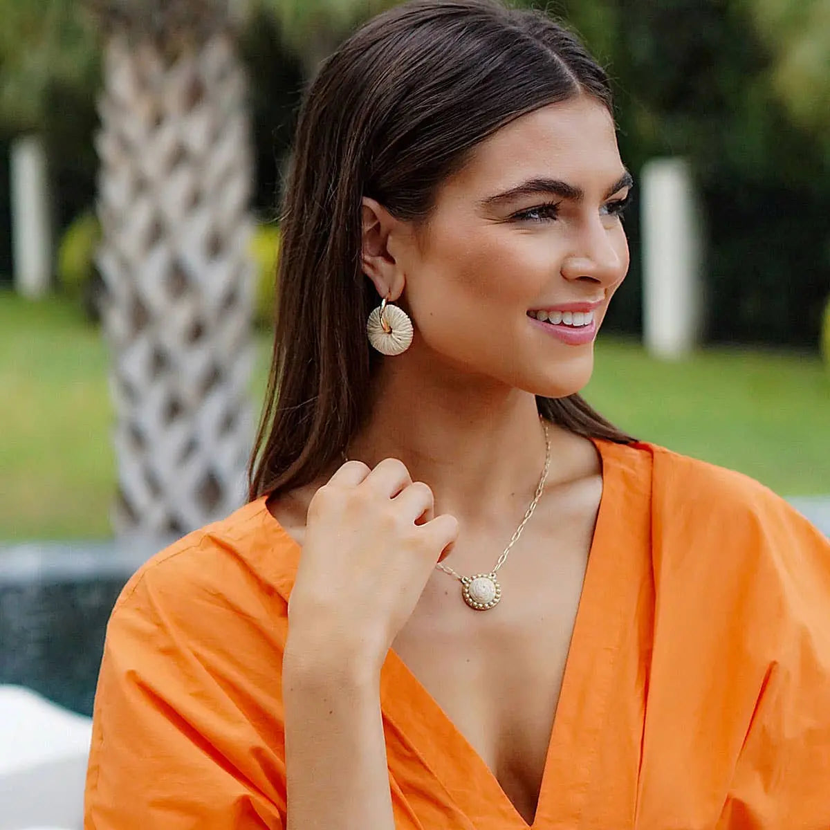 Aruba Raffia Disc Necklace - Jewelry