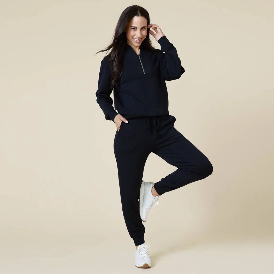 Ava Athleisure Dreamtech 1/4 Zip Jogger Set - Black - S - Loungewear