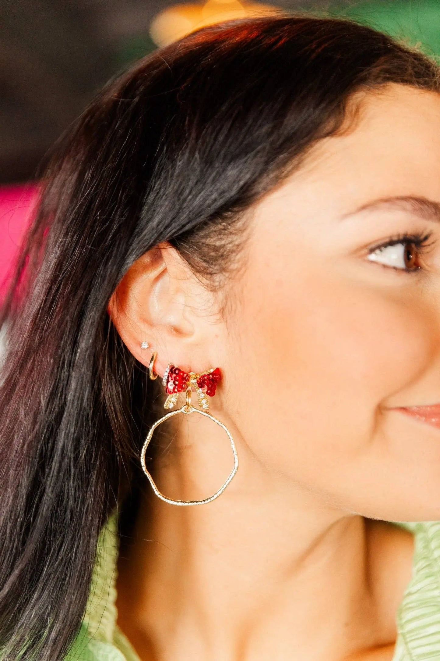 Bethany Bow Hoop Earrings - Red Bow / Round - Jewelry