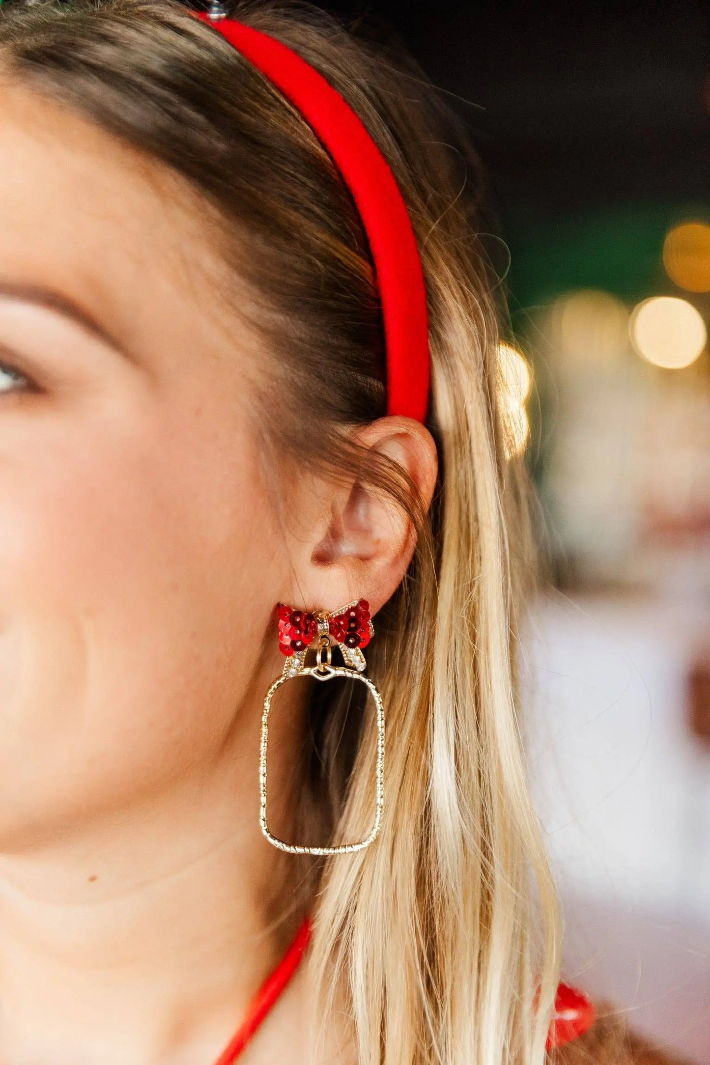 Bethany Bow Hoop Earrings - Red Bow / Round - Jewelry