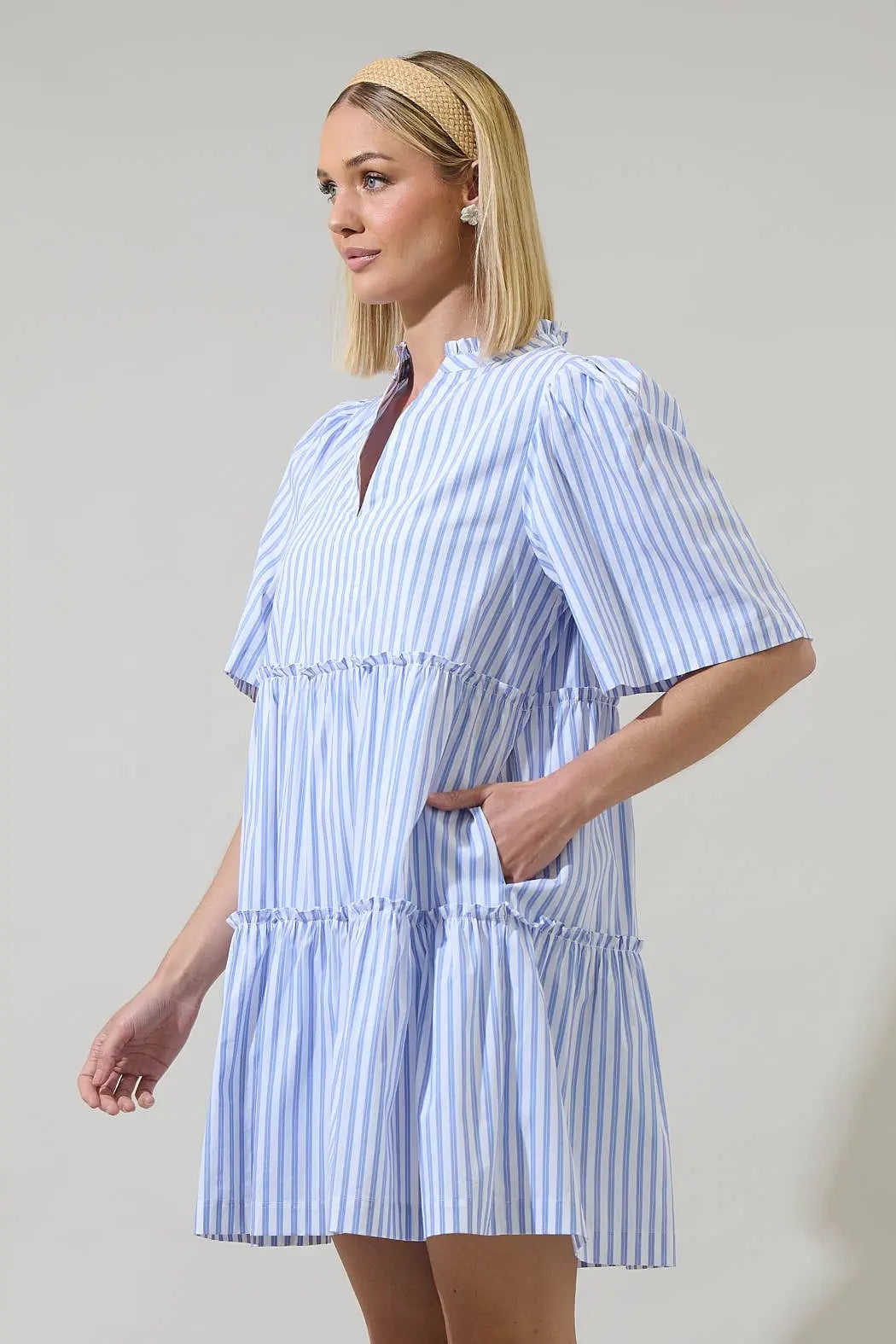 Boe Striped Dixie Split Neck Shift Dress - Dresses